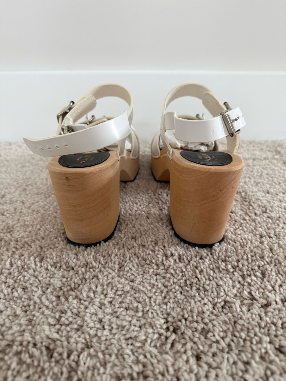 Swedish Hasbeens Cream Leather Platform Buckle Sandal - Picture 4 of 6
